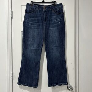 Democracy Jeans Ab Technology Bootcut Women's Size 14 Stretch Dark Wash Distress